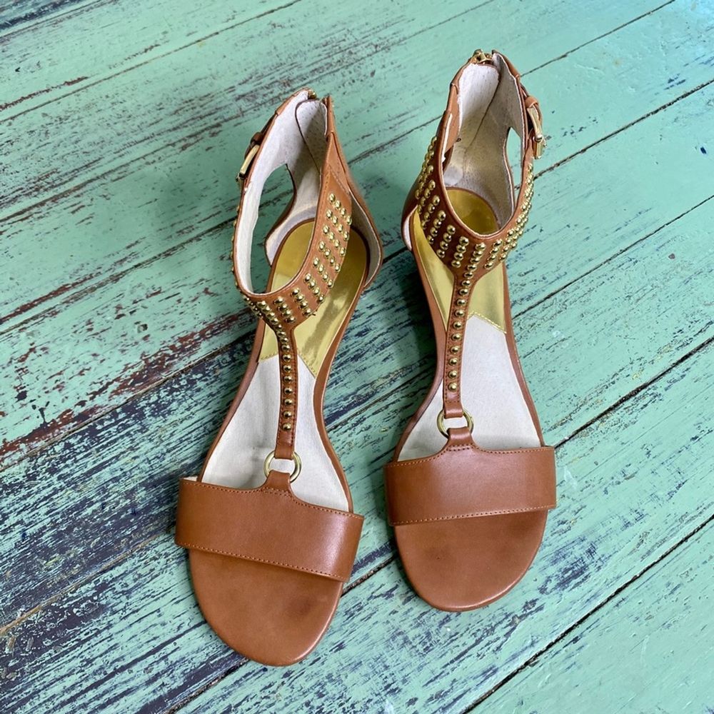 Michael Kors MK leather and gold sandals 9